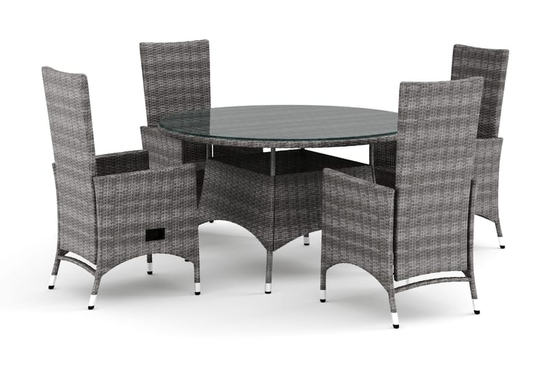 Thor udendørs rund spisegruppe 140 cm med 4 Jenny spisestole, Grå