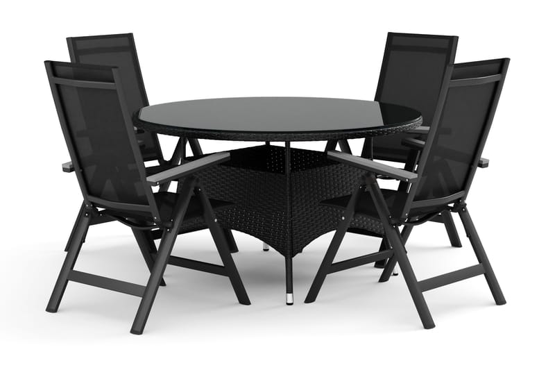 Thor udendørs rund spisegruppe 140 cm med 4 Monaco Light positionsstole, Sort
