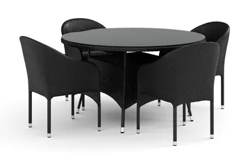 Thor udendørs rund spisegruppe 140 cm med 4 Thor lænestole - Sort - Havemøbler - Udendørsgruppe - Havesæt