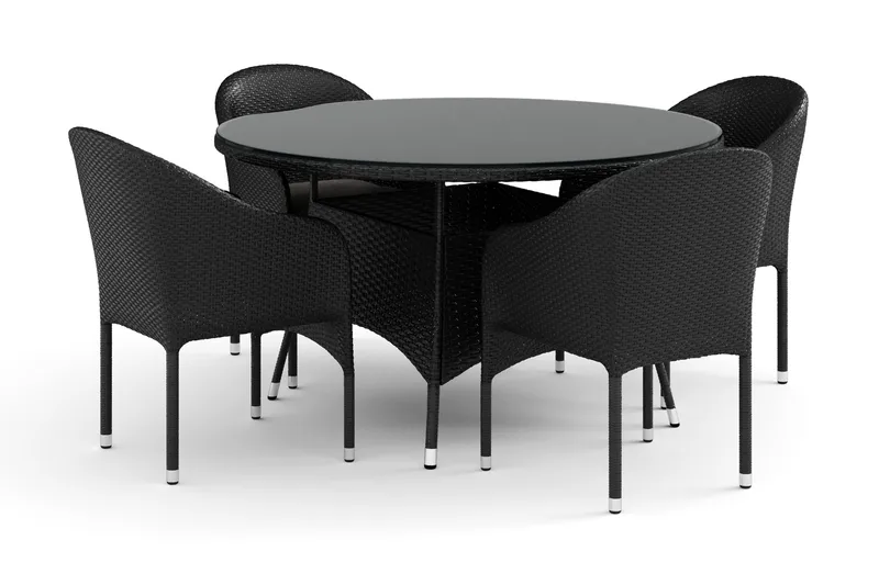 Thor udendørs rund spisegruppe 140 cm med 4 Thor lænestole, Sort