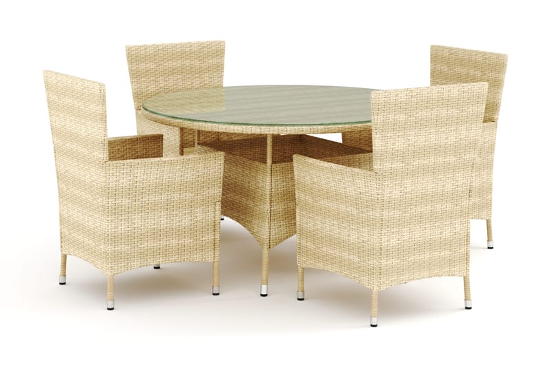 Thor udendørs rund spisegruppe 140 cm med 4 Thor udendørs lænestole, Beige