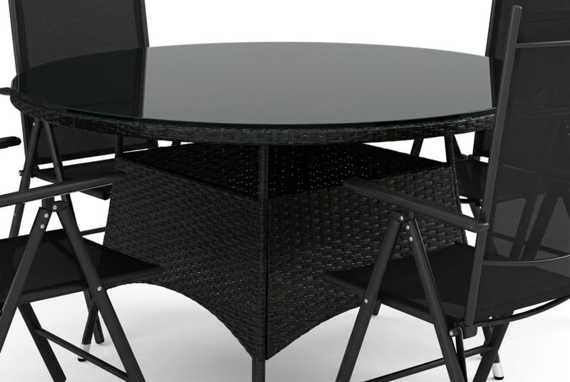 Thor udendørs rundt spisebordssæt 140 cm med 4 Maggie positionsstole - Sort - Havemøbler - Udendørsgruppe - Havesæt