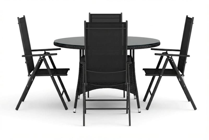 Thor udendørs rundt spisebordssæt 140 cm med 4 Maggie positionsstole - Sort - Havemøbler - Udendørsgruppe - Havesæt