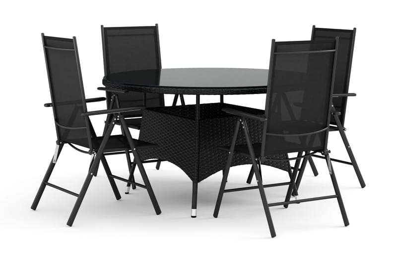 Thor udendørs rundt spisebordssæt 140 cm med 4 Maggie positionsstole, Sort
