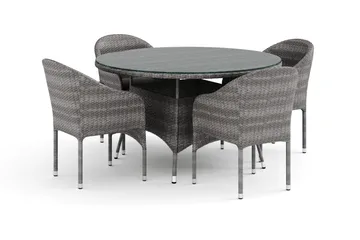 Thor udendørs rundt spisebordssæt 140 cm med 4 Thor lænestole