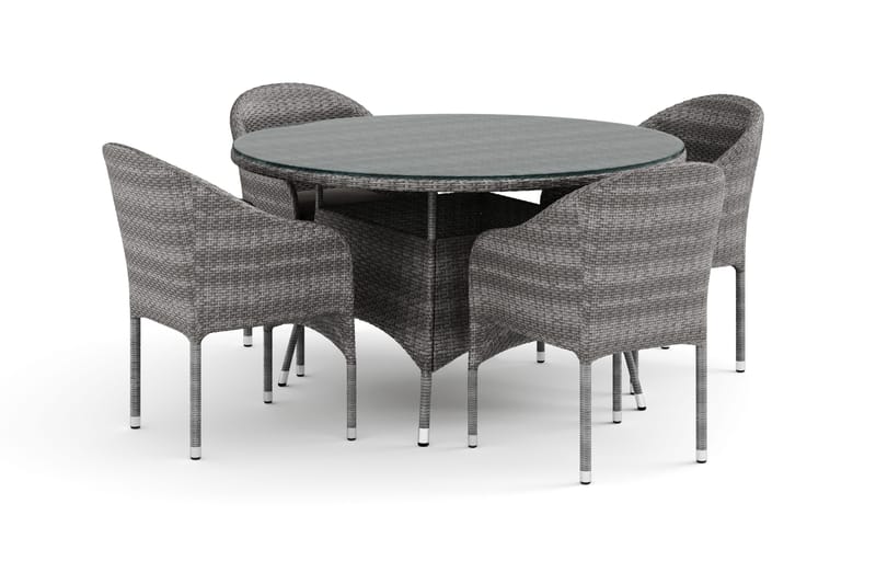 Thor udendørs rundt spisebordssæt 140 cm med 4 Thor lænestole, Grå