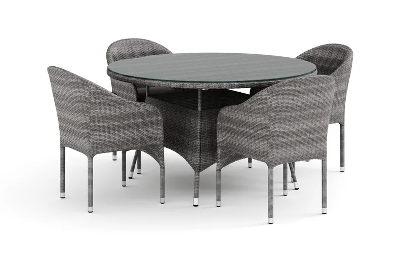 Thor udendørs rundt spisebordssæt 140 cm med 4 Thor lænestole - Grå - Havemøbler - Udendørsgruppe - Havesæt