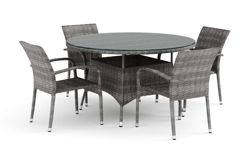 Thor udendørs rundt spisebordssæt 140 cm med 4 Thor Light udendørs lænestole - Grå - Havemøbler - Udendørsgruppe - Havesæt