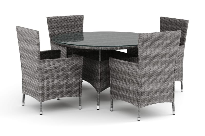 Thor udendørs rundt spisebordssæt 140 cm med 4 Thor udendørs lænestole - Grå - Havemøbler - Udendørsgruppe - Havesæt