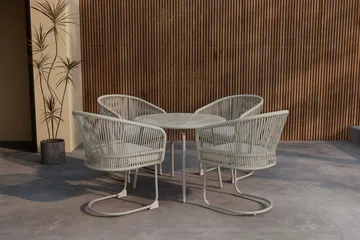 Tilos spisegruppe 90 cm med 4 stole udendørs - Lys grå - Havemøbler - Udendørsgruppe - Havesæt