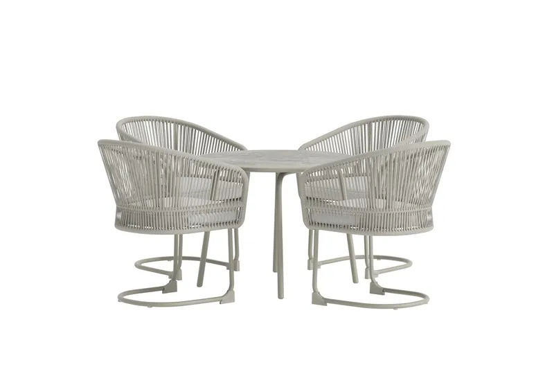 Tilos spisegruppe 90 cm med 4 stole udendørs - Lys grå - Havemøbler - Udendørsgruppe - Havesæt