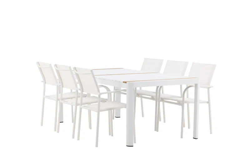 Togo Spisegruppe 200 cm Rektangulær med 6 Santorini Stole - Natur - Havemøbler - Udendørsgruppe - Havesæt