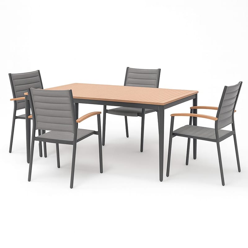 TOPAZ Spisegruppe 144 cm 4 lænestole - Magnesiumgrå - Havemøbler - Udendørsgruppe - Havesæt