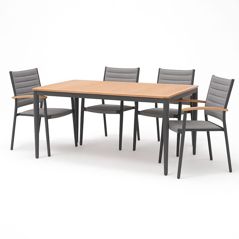 TOPAZ Spisegruppe 144 cm 4 lænestole - Magnesiumgrå - Havemøbler - Udendørsgruppe - Havesæt