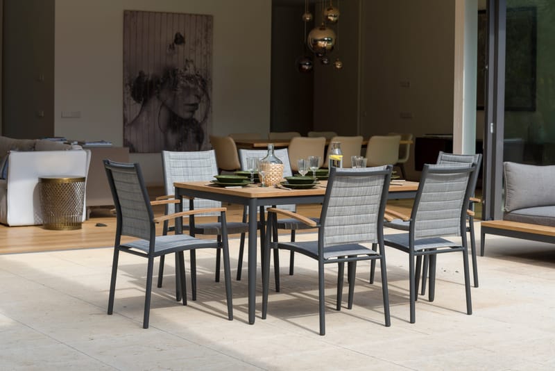 TOPAZ Spisegruppe 144 cm 4 lænestole - Magnesiumgrå - Havemøbler - Udendørsgruppe - Havesæt