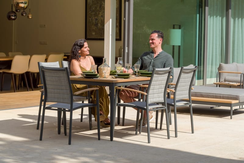 TOPAZ Spisegruppe 144 cm 6 lænestole - Grå - Havemøbler - Udendørsgruppe - Havesæt