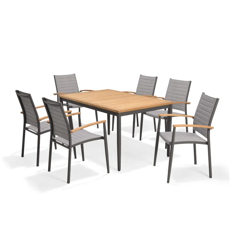 TOPAZ Spisegruppe 144 cm 6 lænestole, Grå