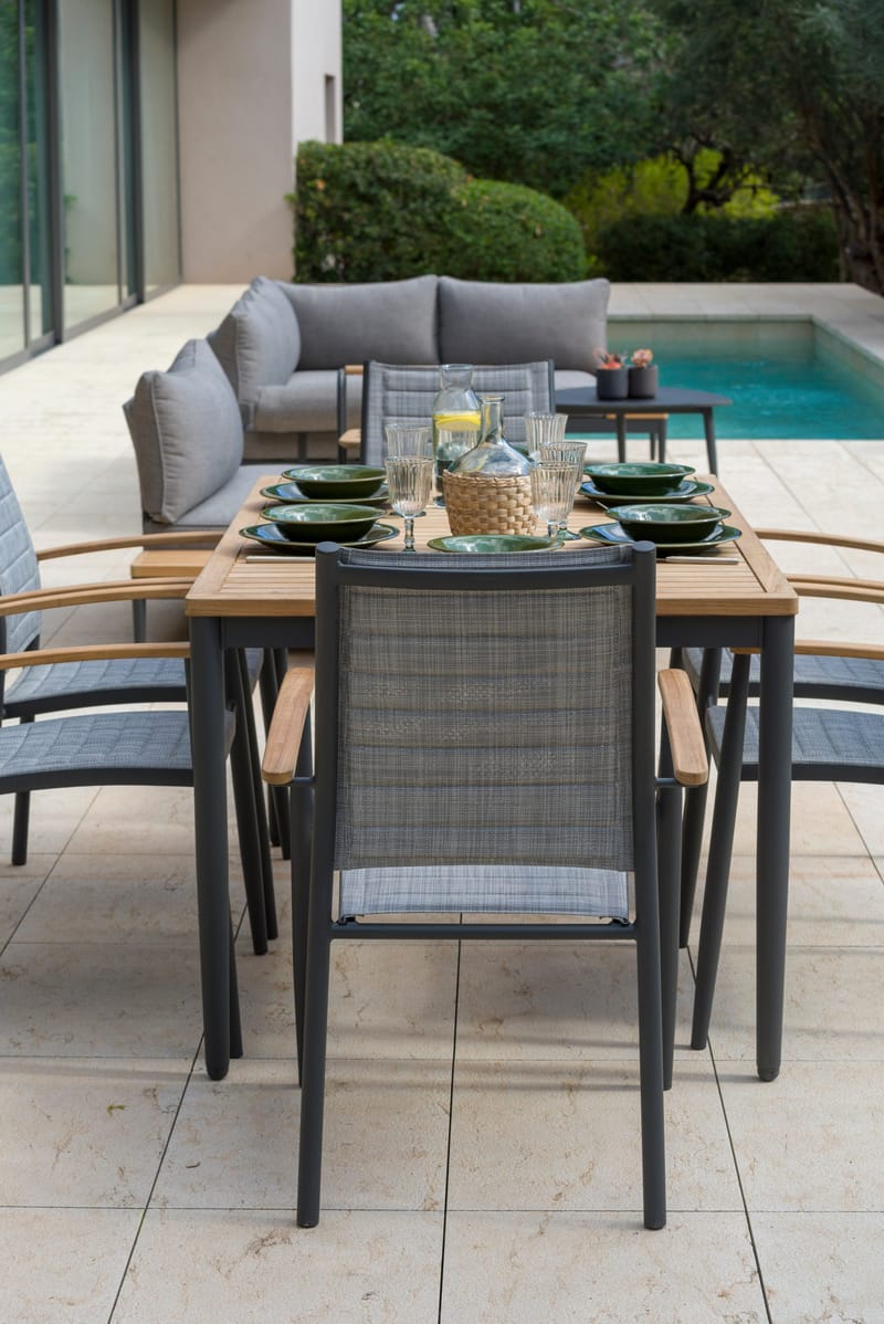 TOPAZ Spisegruppe 144 cm 6 lænestole - Grå - Havemøbler - Udendørsgruppe - Havesæt