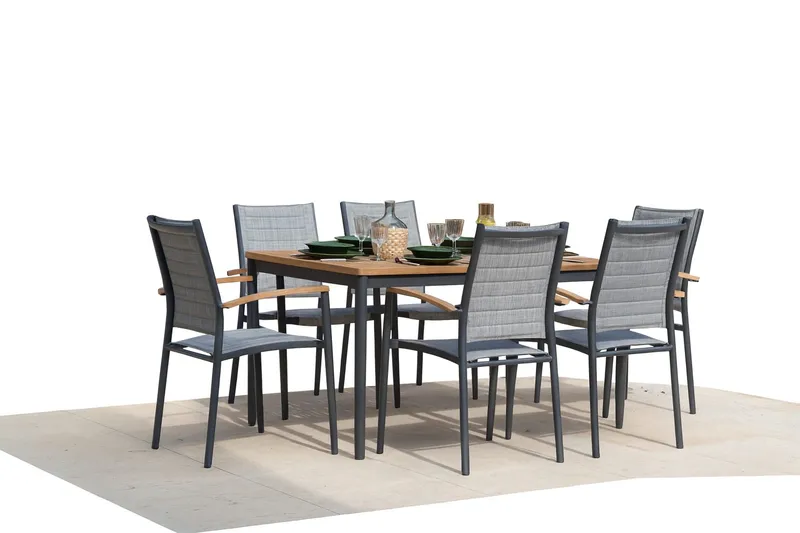 TOPAZ Spisegruppe 144 cm 6 lænestole - Grå - Havemøbler - Udendørsgruppe - Havesæt