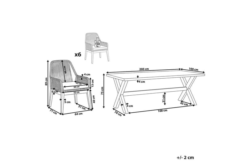 Trädgårdsmöbelset Beliani Olbia 6-sits Krämvit/svart/ljust trä White||Beige||Light wood - Havemøbler - Udendørsgruppe - Havesæt