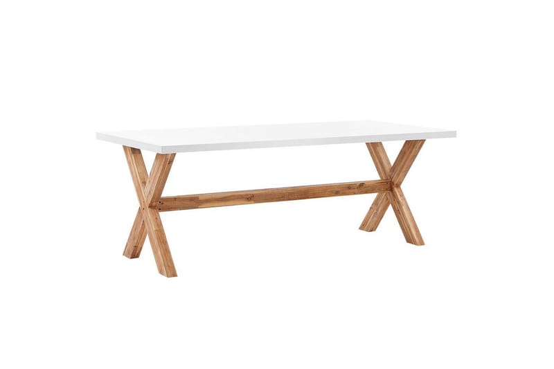 Trädgårdsmöbelset Beliani Olbia 6-sits Krämvit/svart/ljust trä White||Beige||Light wood - Havemøbler - Udendørsgruppe - Havesæt