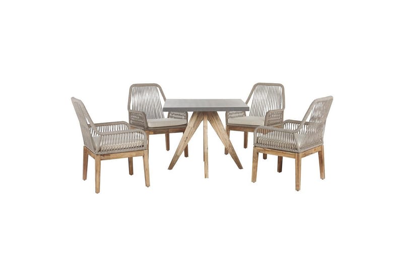 Trädgårdsmöbelset Beliani Olbia med fyrkantigt betongbord Grey||Beige||Light wood, undefined