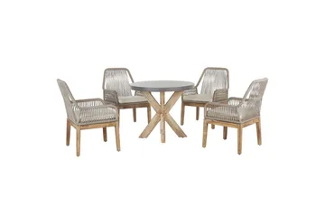 Trädgårdsmöbelset Beliani Olbia med runt betongbord Grey||Beige||Light wood - Havemøbler - Udendørsgruppe - Havesæt
