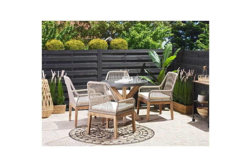Trädgårdsmöbelset Beliani Olbia med runt betongbord Grey||Beige||Light wood - Havemøbler - Udendørsgruppe - Havesæt