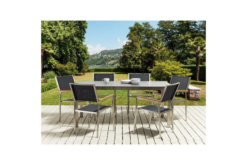 Trädgårdsmatgrupp Beliani Cosoleto/Grosseto 6-Sits Black||Silver - Havemøbler - Udendørsgruppe - Havesæt