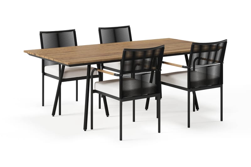 Trio Spisebord 200 cm med 4 Sonia Spisestole - Sort/Natur - Havemøbler - Udendørsgruppe - Havesæt