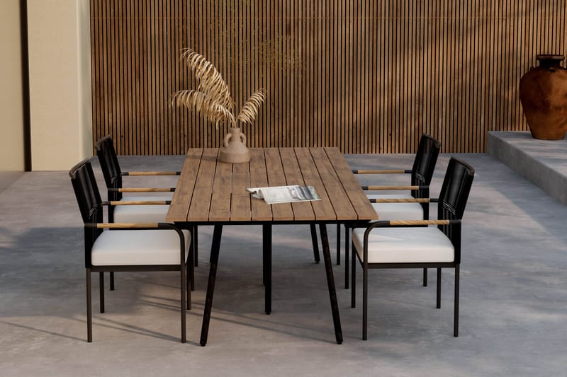 Trio Spisebord 200 cm med 4 Sonia Spisestole - Sort/Natur - Havemøbler - Udendørsgruppe - Havesæt