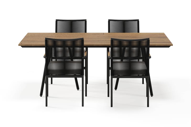 Trio Spisebord 200 cm med 4 Sonia Spisestole - Sort/Natur - Havemøbler - Udendørsgruppe - Havesæt