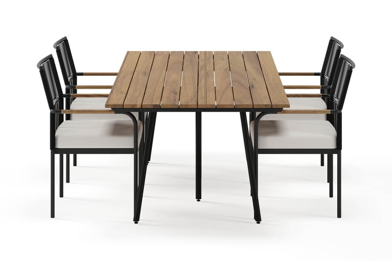 Trio Spisebord 200 cm med 4 Sonia Spisestole - Sort/Natur - Havemøbler - Udendørsgruppe - Havesæt
