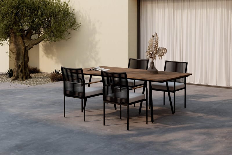Trio Spisebord 200 cm med 4 Sonia Spisestole - Sort/Natur - Havemøbler - Udendørsgruppe - Havesæt
