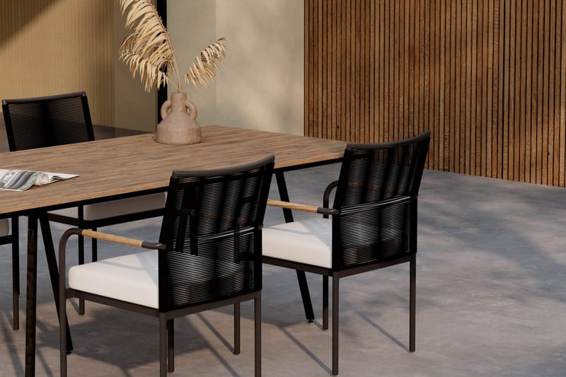 Trio Spisebord 200 cm med 4 Sonia Spisestole - Sort/Natur - Havemøbler - Udendørsgruppe - Havesæt