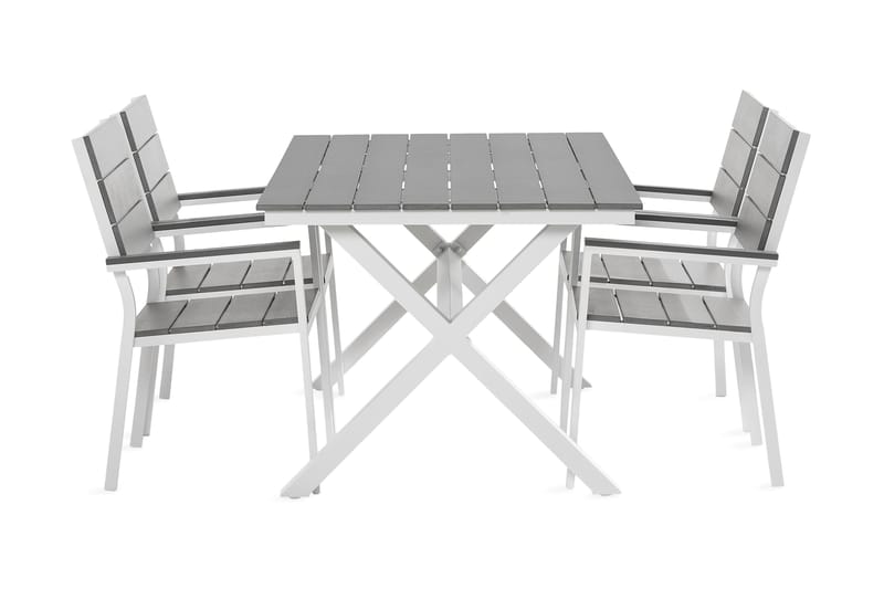 Tunis Spisebordssæt 150 cm + 4 Tunis Stack stole - Sort / Hvid / Grå - Havesæt