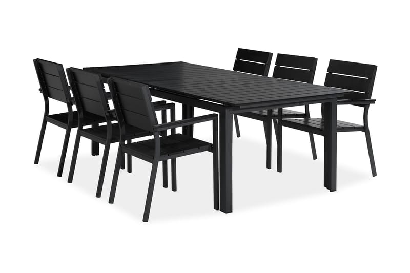 Tunis Spisebordssæt 205x90 + 6 Stabelstole - Sort - Havesæt