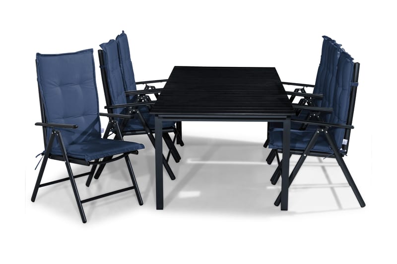 Tunis Spisebordssæt 220-280x90 + 6 Maggie Positionsstol m. H - Sort/Blå - Havesæt