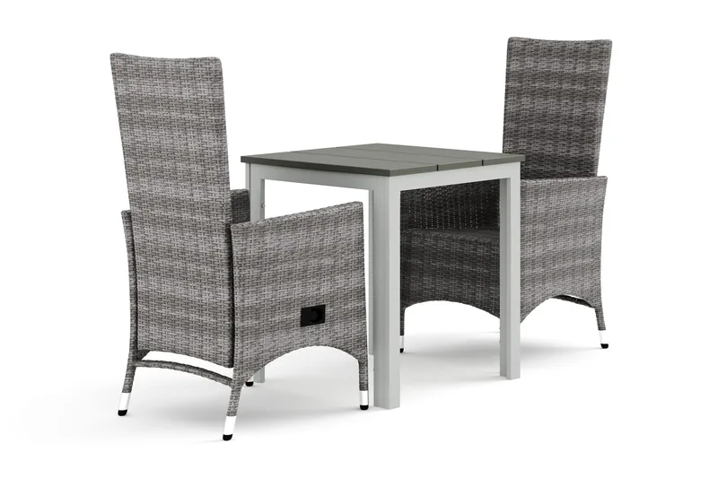 Tunis udendørs cafésæt 70x70 cm med 2 Jenny spisestole, Hvid/Grå