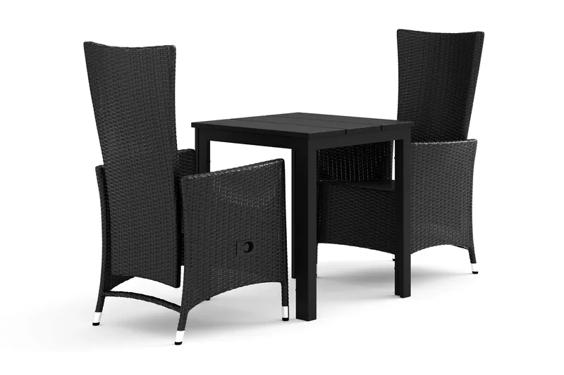 Tunis udendørs cafésæt 70x70 cm med 2 Jenny spisestole, Sort/Sort
