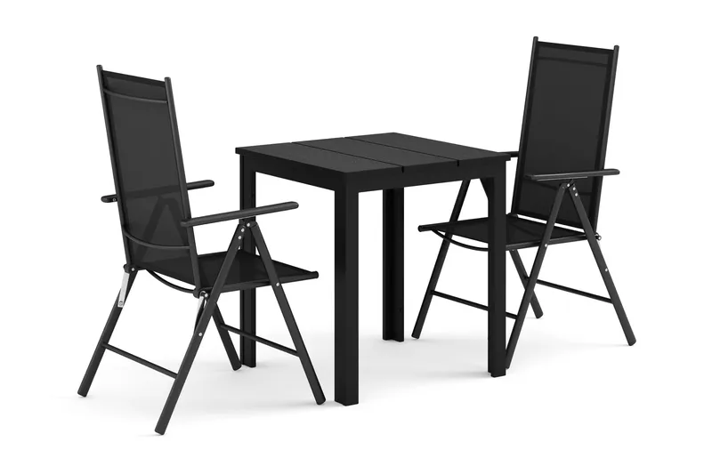 Tunis udendørs cafésæt 70x70 cm med 2 Maggie positionsstole - Sort/Sort - Havemøbler - Udendørsgruppe - Havesæt