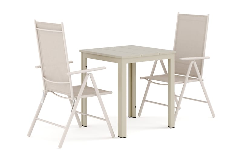 Tunis udendørs cafésæt 70x70 cm med 2 Maggie positionsstole, Beige/Beige