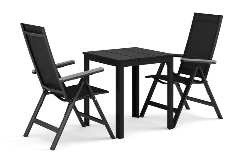 Tunis udendørs cafésæt 70x70 cm med 2 Monaco Light positionsstole, Sort/Sort