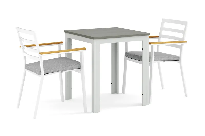 Tunis udendørs cafésæt 70x70 cm med 2 Oliver armstole, Hvid/Grå