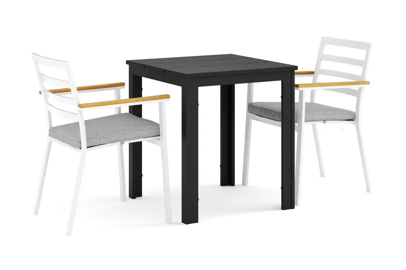 Tunis udendørs cafésæt 70x70 cm med 2 Oliver armstole, Sort/Sort