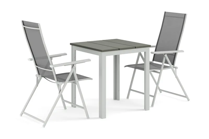 Tunis udendørs cafésæt 70x70 cm med 2 Sanna positionsstole - Hvid/Grå - Havemøbler - Balkon - Balkonmøbler - Altansæt