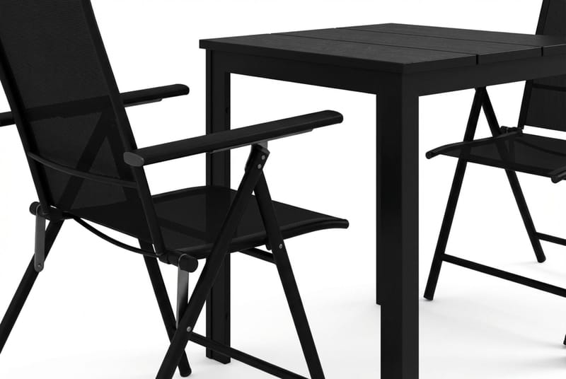 Tunis udendørs cafésæt 70x70 cm med 2 Sanna positionsstole - Sort/Sort - Havemøbler - Balkon - Balkonmøbler - Altansæt