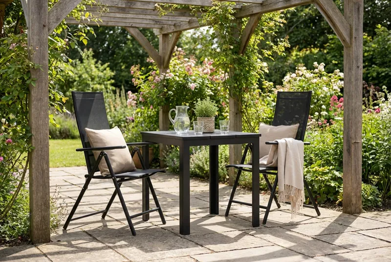 Tunis udendørs cafésæt 70x70 cm med 2 Sanna positionsstole - Sort/Sort - Havemøbler - Balkon - Balkonmøbler - Altansæt