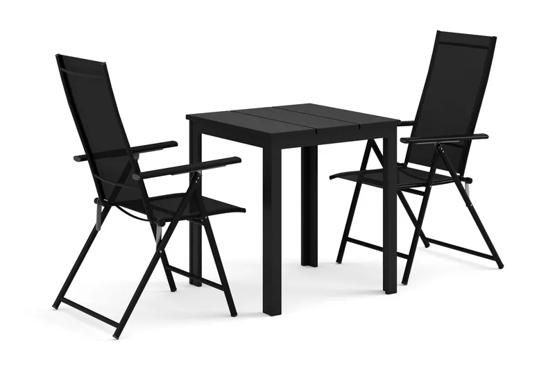 Tunis udendørs cafésæt 70x70 cm med 2 Sanna positionsstole, Sort/Sort