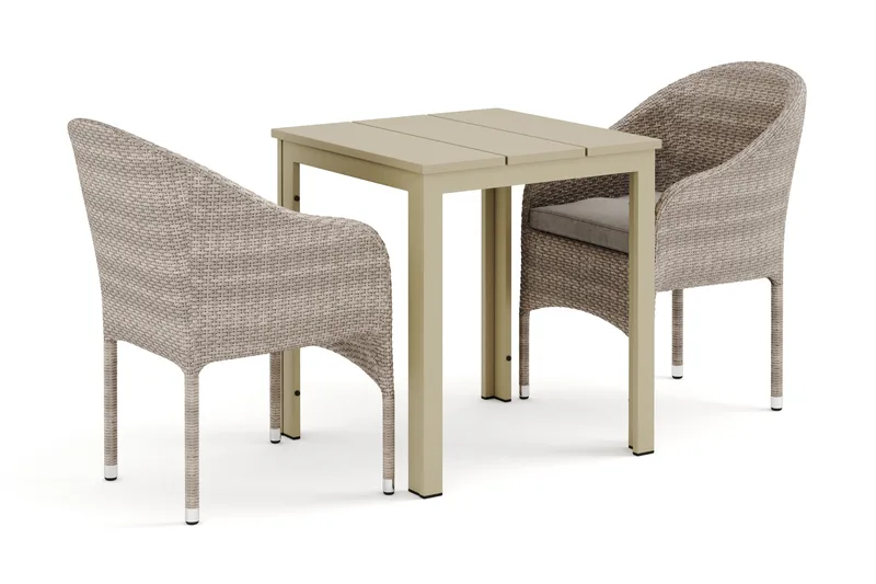 Tunis udendørs cafésæt 70x70 cm med 2 Thor lænestole, Beige/Beige